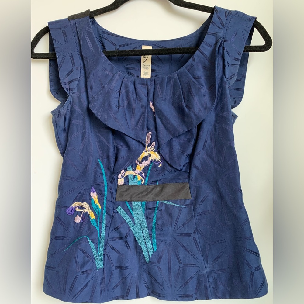 Anthropologie Floreat Embroidered Sleeveless Shirt